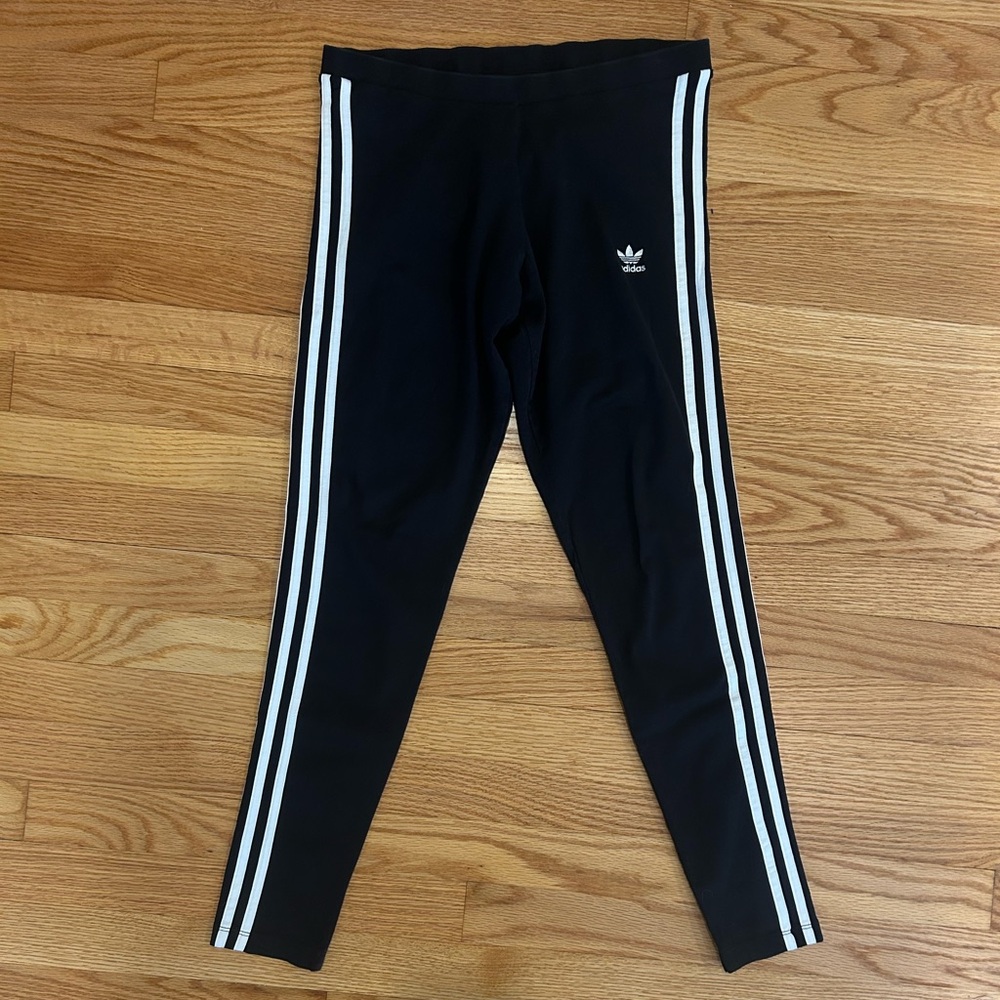 Adidas Black Leggings with Triple White Stripes